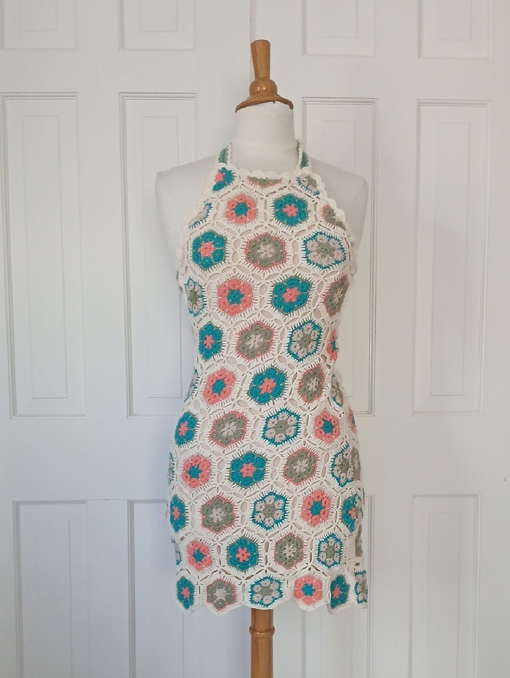 Show Me Your MuMu Happy Halter Mini Dress 70s Multi Crochet - Picture 3 of 8